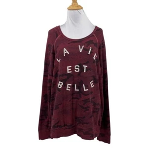 Sundry Sweatshirt Womens 3 Crimson Black La Vie Est Belle Abstract Camo Pullover - Picture 1 of 9