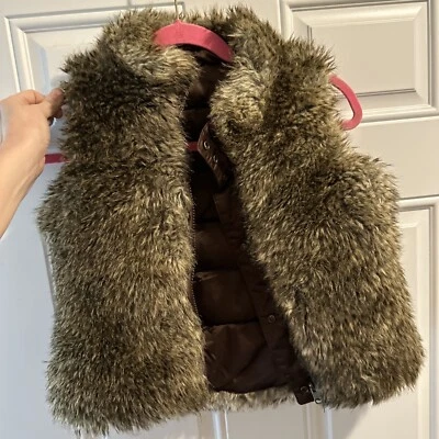 Girls Gap Reversible Puffer Vest Faux Fur Brown Size XS/S 4-7 - Image 1 of 4