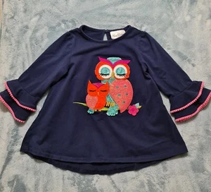 Girl's 5 Owl Top Shirt Blue Rare Editions - Cute! - Picture 1 of 6