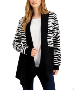 Fever Women's Zebra-Print Waterfall Open Cardigan Sweater, XS, $60, NwT - Picture 1 of 7