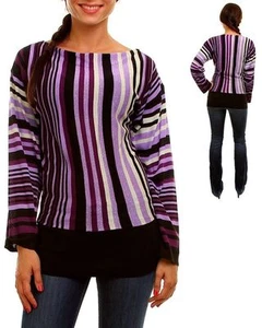 Purple Black Ivory Acrylic Stripes Pullover Knit Sweater. Size Medium--Large. - Picture 1 of 1