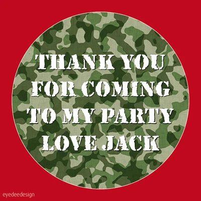 ELSIE BEAU Personalised Army Camouflage Birthday Stickers Party Thank You Seals COD- 138