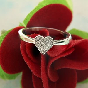 0.14 Ct Round Cluster Cubic Zirconia Heart Promise Ring in 925 Silver Size 8.5 - Picture 1 of 6