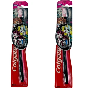 Colgate Monster's High Girl's Soft Bristle Toothbrush Black Pink Set of 2 - Picture 1 of 3