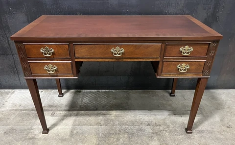 Baker Furniture Mahogany Chinese Chippendale Style Writing Desk Banded Edge Mint Cover
