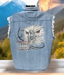 Sturgis Black Hills Rally 2009 American Eagle Motorcycle Biker Denim Shirt L - Picture 1 of 7