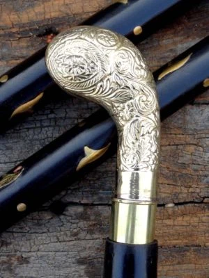 Bastón bastón de madera negra de latón macizo con mango Foto 1 de 4