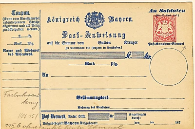 Royaume de Bavière Rare carte neuve de mandat militaire bavarois des années 1870 - Photo 1/2