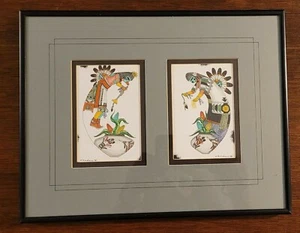HOPI INDISCHES KUNSTWERK SIGNIERT GERAHMT EDGAR SUMATZKUKU MAIS KACHINA ARIZONA - Bild 1 von 6