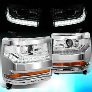 FOR 2016-2019 CHEVY SILVERADO 1500 CHROME/CLEAR PROJECTOR HEADLIGHT HEAD LAMPS - Picture 1 of 11
