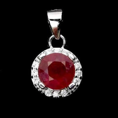 Colgante de plata de ley 925 rubí redondo 6 mm piedras preciosas naturales joyería Foto 1 de 4