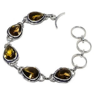 Natural Smoky Topaz Gemstone 925 Sterling Silver Bracelet 7-8" D947 - Picture 1 of 6