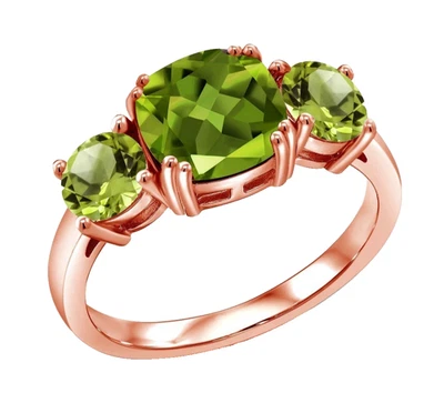 925 Silver Rose Gold Plated Engagement Ring 3.50 Ctw Green Peridot Three Stones - Image 1 of 4