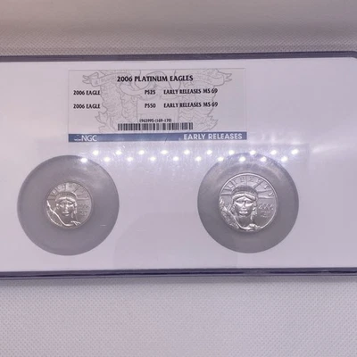 2006 Platinum Eagles, NGC MS 69 Early Releases 2 Coins Set 1/4 & 1/2  Unique Set - Image 1 of 4