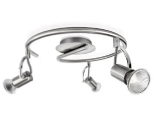 Massive Deckenleuchte 3x GU10 Spots Spirale Strahler Halogen Stahl Gebürstet - Bild 1 von 1