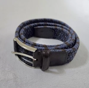 Paolo Vitale Herren Geflochten Stretch Seil Gürtel Blau/Braun Leder Messing Schnalle 38 - Bild 1 von 16