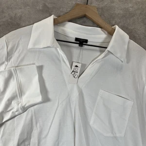 Talbots Popover V Neck Blouse 2X Plus White Cotton Coastal Classic Collar NEW - Picture 1 of 8
