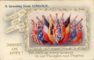 GEDRUCKTE PATRIOTISCHE POSTKARTE 1. WELTKRIEG "EIN GRUSS AUS LINCOLN", LINCOLNSHIRE - Bild 1 von 2