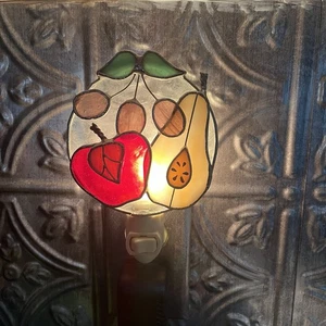 Stained Glass Night Light Fruit Pear Apple Grapes Vintage Kitchen Decor - Picture 1 of 4
