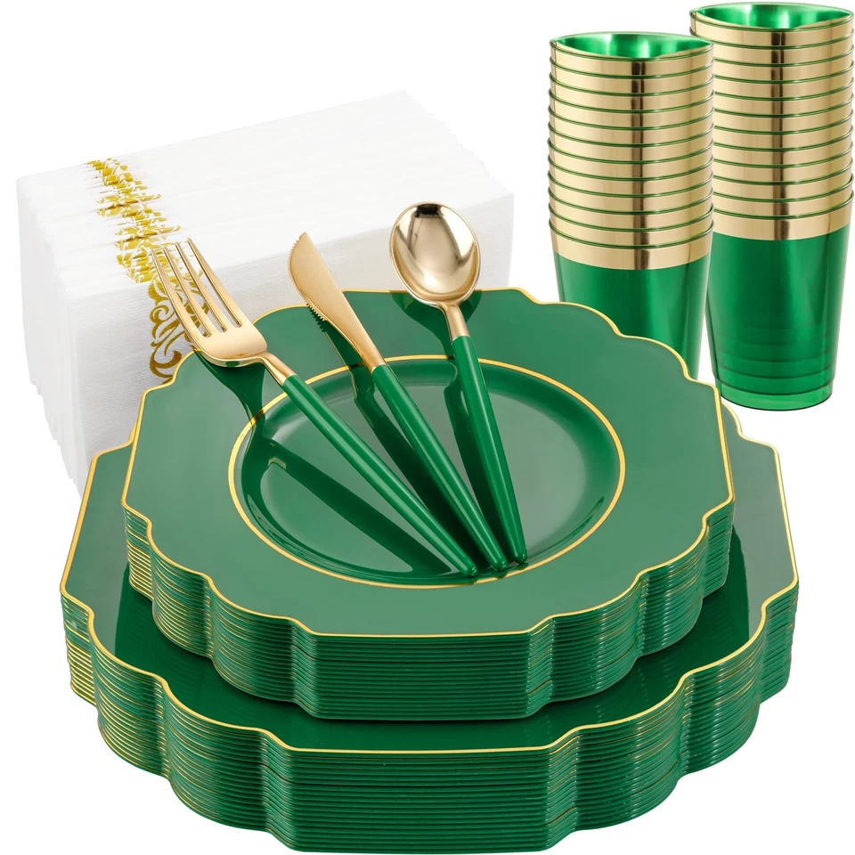 140PCS Green Plastic Plates - Heavy Weight Disposable Plates for 20Guests Inc... - Image 1 of 4