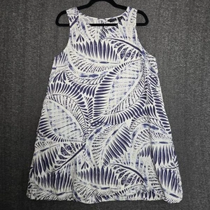 TAHARI Women’s Sleeveless Mini Dress Size Large Blue White Palm Leaf Linen - Picture 1 of 8