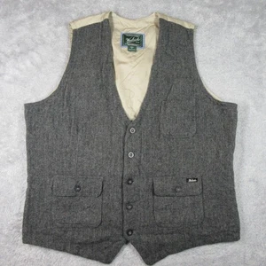 Woolrich Vest Mens Size XL Gray Wool Waistcoat Herringbone Buckle Back Outdoor - Picture 1 of 10