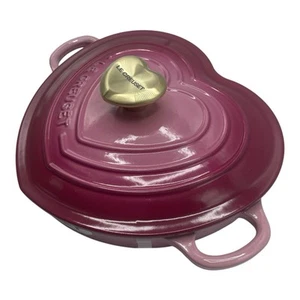 Le Creuset Berry Color Heart Shape Cocotte Cast Iron Enamel Dutch Oven Valentine - Picture 1 of 23