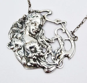 ART NOUVEAU SILVER PLATED MAIDEN DECANTER LABEL c1910 - Picture 1 of 5