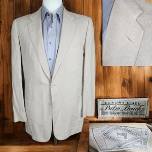 1960s Palm Beach Sport Coat Jacket Mens 38L Beige Quarter Lined - Picture 1 of 9