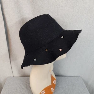 Fantasia Black Wide Brim w Stars One Size Costume Cosplay Hat Cap Wool Blend - Picture 1 of 8