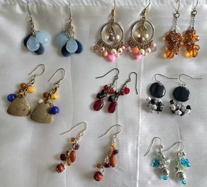 Beaded Boho Earrings Dangle Gold Tone Silver Tone Bohemian Colorful 8 Pairs - Picture 1 of 11