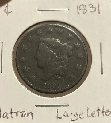 Moneda de cobre grande cabeza de matrona corona 1831 de Estados Unidos Foto 1 de 4