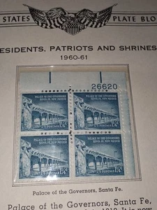 US Stamps Scott 1031A 1 1/4c Palace of Governors 1956 plate blk Unused - # J18 - Picture 1 of 1