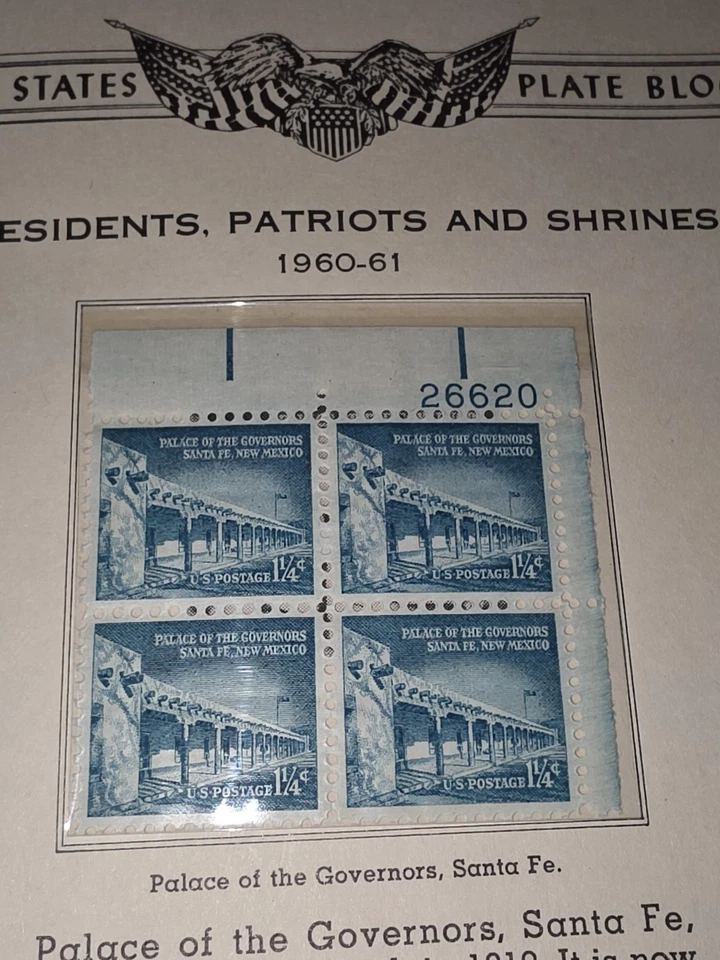 US Stamps Scott 1031A 1 1/4c Palace of Governors 1956 plate blk Unused - # J18 - Image 1 of 1