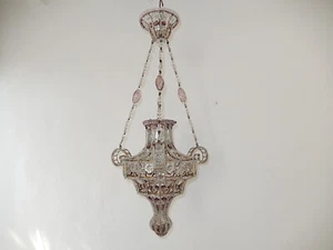 ~c1940 French Maison Bagues Amethyst Clear Beaded Crystal Lantern Chandelier~ - Picture 1 of 15