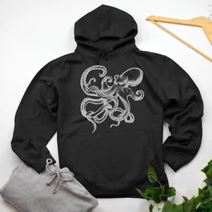 Octopus Ink Drawing Kraken Hoodie Various Size & Color - Picture 1 of 18