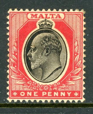 Malta 1905 Británico KGV 1p Carmín y Negro MCCA Scott #31 Como Nuevo U500 ⭐⭐⭐⭐⭐⭐⭐⭐ Foto 1 de 4