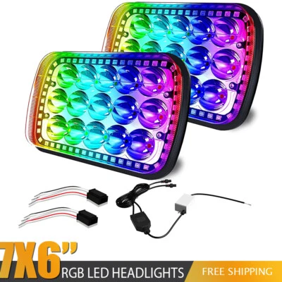 2pcs Square RGB Headlights Universal 7x6 fit for AE86 RX7 S13 KE70 Hilux etc — 第 1/4 张图片