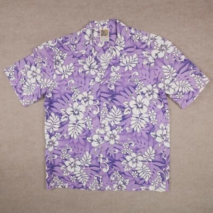 Winnie Mode Herren groß lila Blumen Hisbiskus Kurzarm Knopf Hawaii - Bild 1 von 17