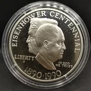 USA 1 dolar plata 1990 P proof CENTENARIO EISENHOWER - silver Dollar 1890-1990 - Imagen 1 de 2