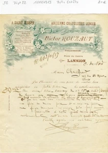 Dépt 22 - Lannion Place du Centre - Belle Entête d'une Chapellerie du 13/11/1913 - Picture 1 of 1