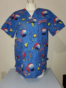 SESAME STREET COOKIE MOSTER SCRUB UNIFORM TOP NWT S - Picture 1 of 2