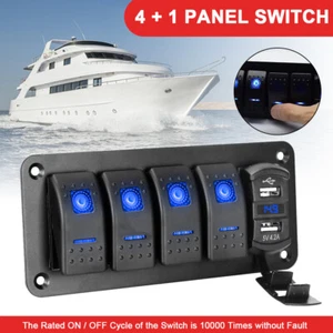 Waterproof 5 Gang Rocker Switch Panel LED Light For Car Marine Boat RV 12V/24V - Picture 1 of 12