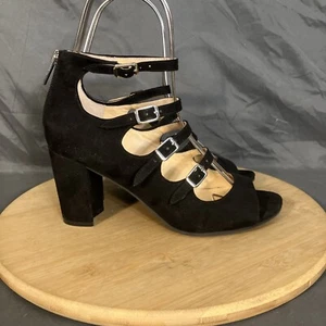 Unisa Undarrah Heels Women 7.5M Black Faux Suede Buckle Chunky Block Peep Toe - Picture 1 of 9