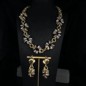Set orecchini collana perle anello diamante cristallo a contrasto colore gioielli vintage - Foto 1 di 9
