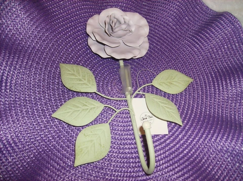 LAVENDER PURPLE ROSE WALL HOOK METAL 9" WITH HARDWARE TO HANG NEW IN BOX Cover