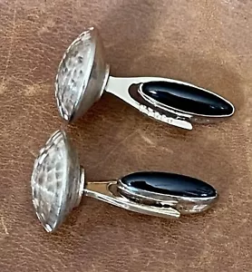 Gemelli metà secolo 1970 DaVinci sterling fiorentino inciso cabochon onice - Foto 1 di 20