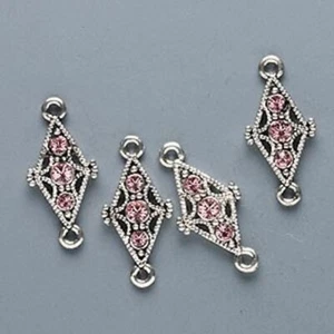 4 eslabones antiguos de plata 19x12 mm hechos con cristales de Swarovski rosa * - Imagen 1 de 1