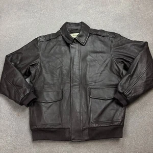 LL Bean Leather Flying Jacket Adult 2XL XXL Black Bomber Aviator Military Men - Picture 1 of 11