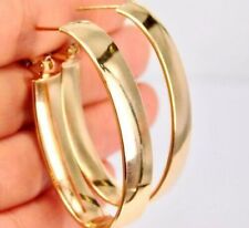 ITALIAN 14K YELLOW GOLD Plated WIDE LARGE OVAL 1.70" HOOP LOVELY EARRING